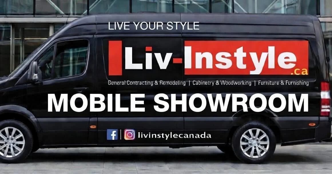 The Liv-Instyle mobile showroom van, signwritten LIVE YOUR STYLE and MOBILE SHOWROOM